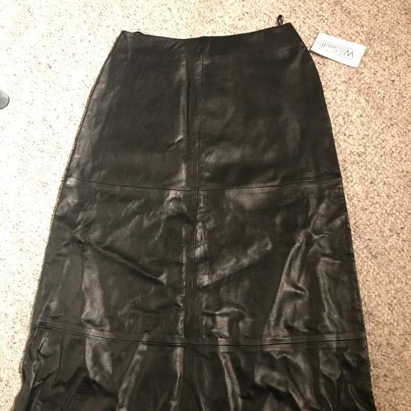 Willi Smith Genuine Black Leather Skirt - Picture 1 of 4